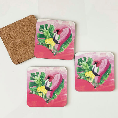 Flamingo Love Drink Coasters, Set of 4