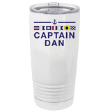 Personalized Captain Dan 20 oz insulated tumbler with nautical signal flags