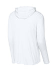 Back of White UPF 50 performance hoodie 