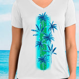 Blue Palm Stripe Short Sleeve UPF 50 Performance Ultra Comfort Shirt