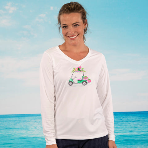Christmas Golf Cart UPF 50 Performance Long Sleeve Ultra Comfort Shirt