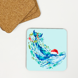 Christmas Whale cork-backed coastal drink coaster set
