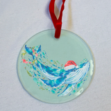 Coastal Christmas whale glass ornament