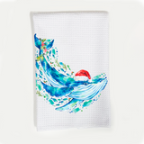 Christmas Whale coastal microfiber waffle-weave dish towel
