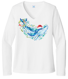 Women’s Christmas Whale UPF 50 V-Neck Performance Shirt