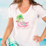 Coastal Christmas Sleigh V-neck Fashion T-shirt