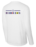 Back view of Captain long-sleeve boating shirt with signal flag artwork
