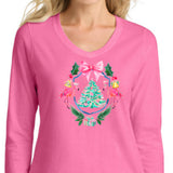Flamingo Nutcracker Crest Long Sleeve V-neck Fashion T-shirt