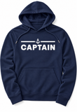 Navy moisture-wicking Captain boating sweatshirt with raised white lettering