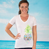 Nautical Pineapple Sugar Skull V-neck Fashion T-shirt