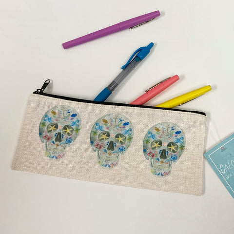 Nautical Sugar Skull Pencil Pouch with Zipper