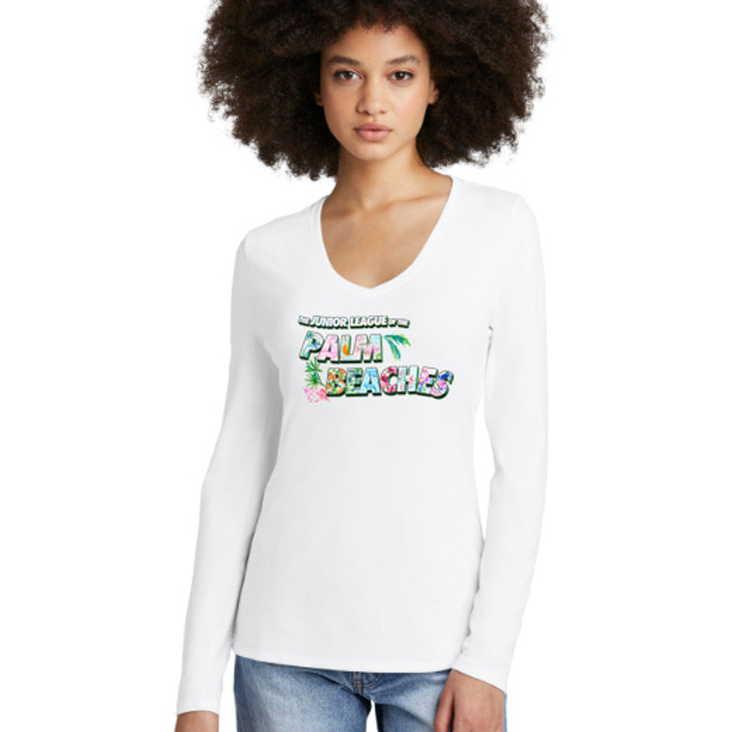 Vintage Junior League of the Palm Beaches Long Sleeve V neck Fashion T Caloosa Water Wear