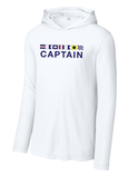 White Captain UPF 50 performance hoodie with nautical signal flag design