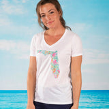 Floral State V-neck Fashion T-shirt