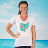 Floral State V-neck Fashion T-shirt