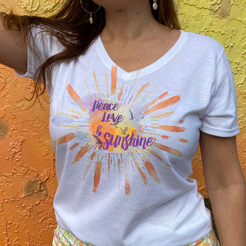 Peace Love and Sunshine V-neck Fashion T-shirt