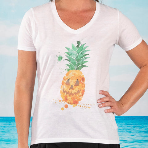 Pineapple Jack-o-lantern V-neck Fashion T-shirt