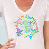Turtle World V-neck Fashion T-shirt